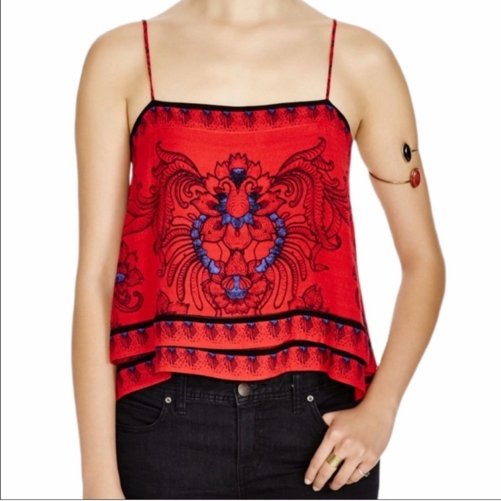 Free People Red Scarf Print Cami Top